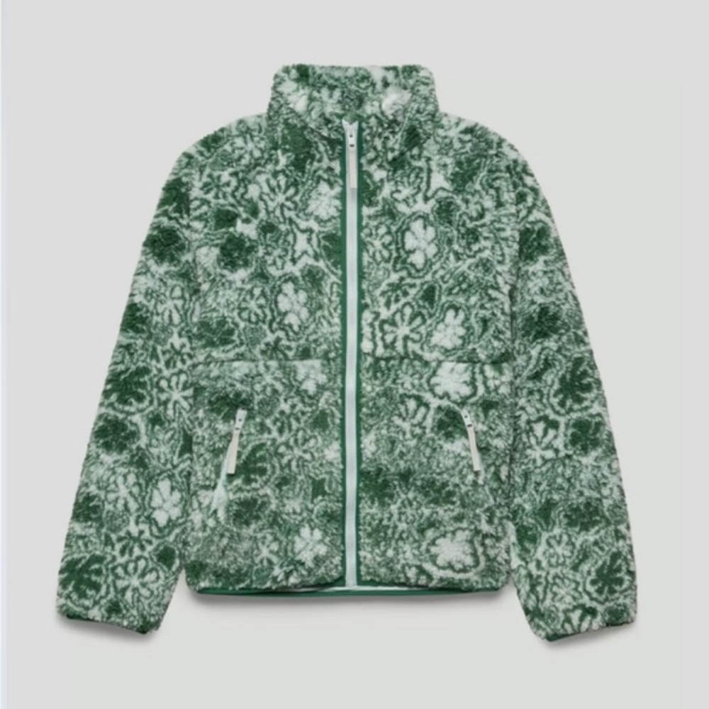 Aritzia Green and White Teddy Jacket